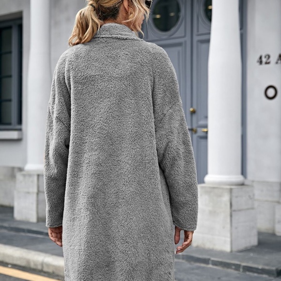 Navy Blue teddy open front coat jacket oversized - Picture 12 of 12